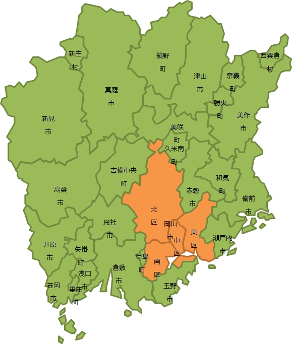 岡山県の地図